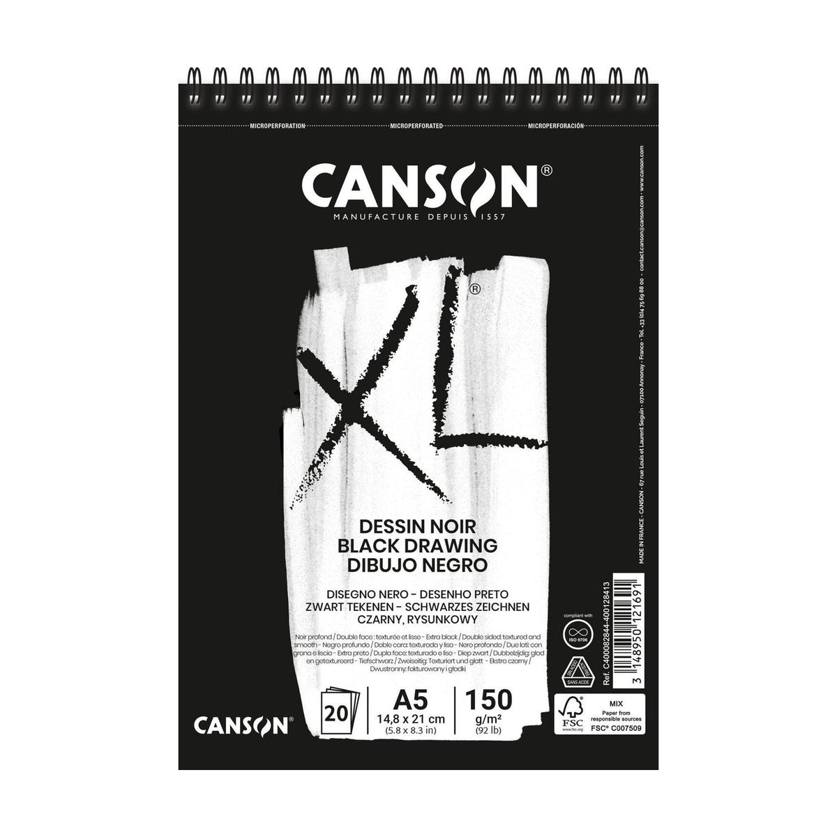 CANSON Skizzenblock XL Dessin Noir A5 - 150 g/m², 30 Blatt