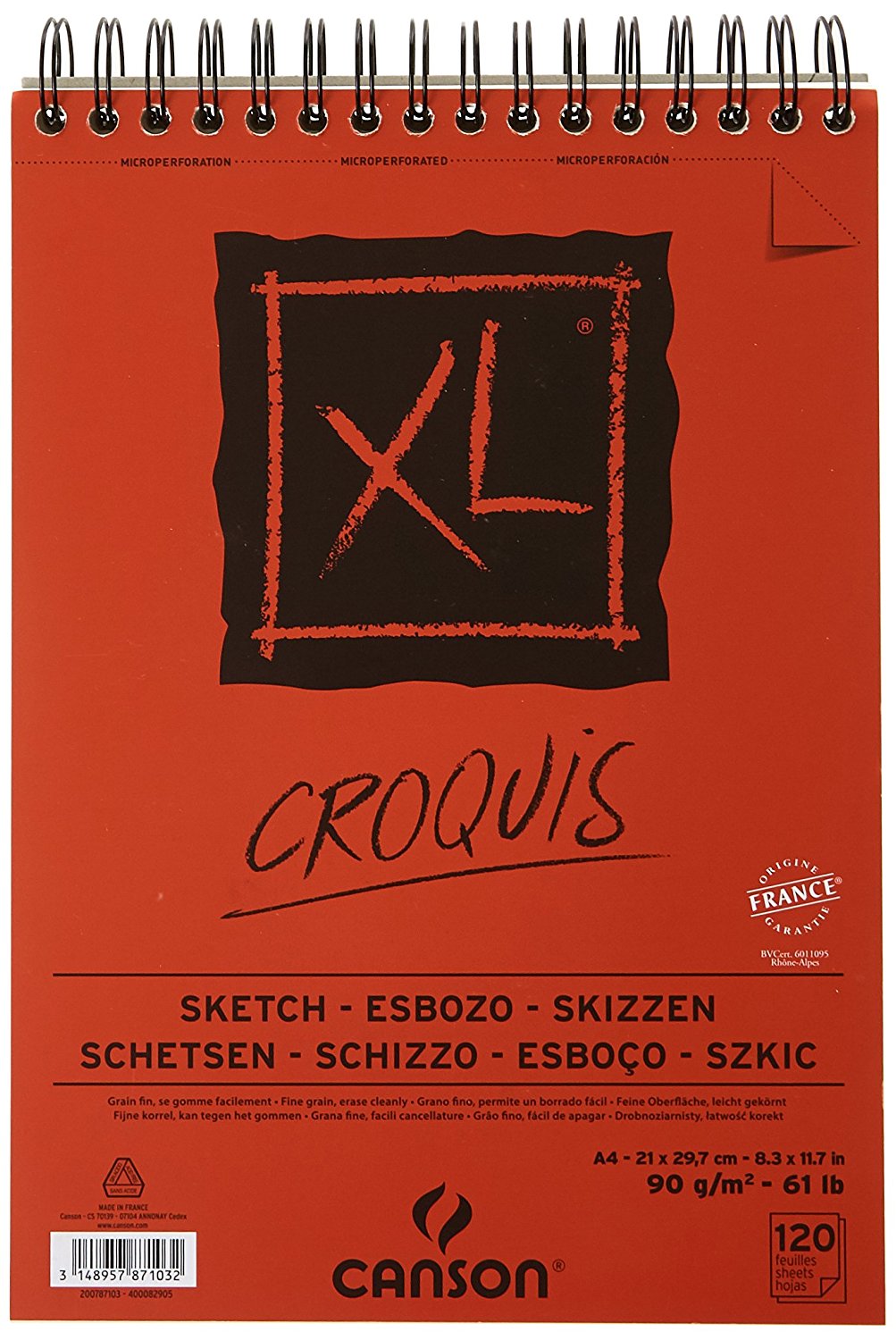 Zeichenblock Canson XL Croquis 90 g, 60 Blatt, A2 - Spiralbindung oben