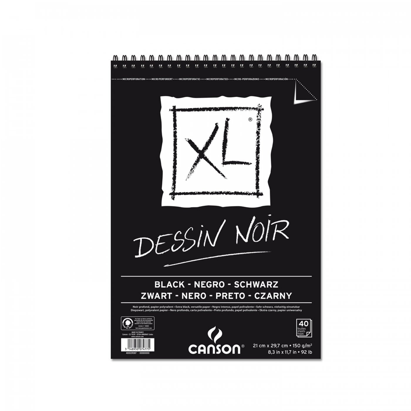 CANSON Canson XL Dessin Black Skizzenbuch 150 g/m², 40 Blatt, A4, Spiralbindung
