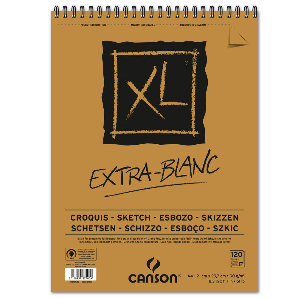 Skizzenblock CANSON XL Extra Blanc 90 g/m² 120 Blatt A4 Spiralbindung oben