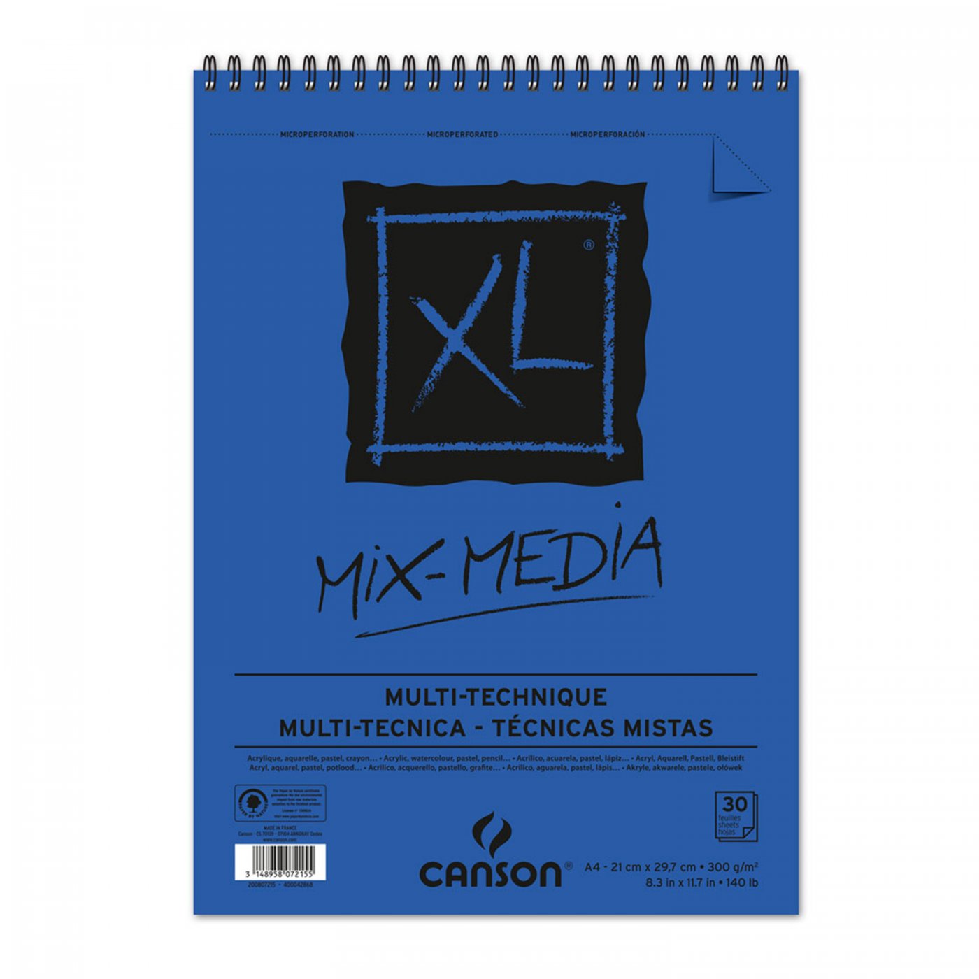 Canson XL Mix Media Papierblock 300 g/m² A2, 30 Blatt, Spiralbindung