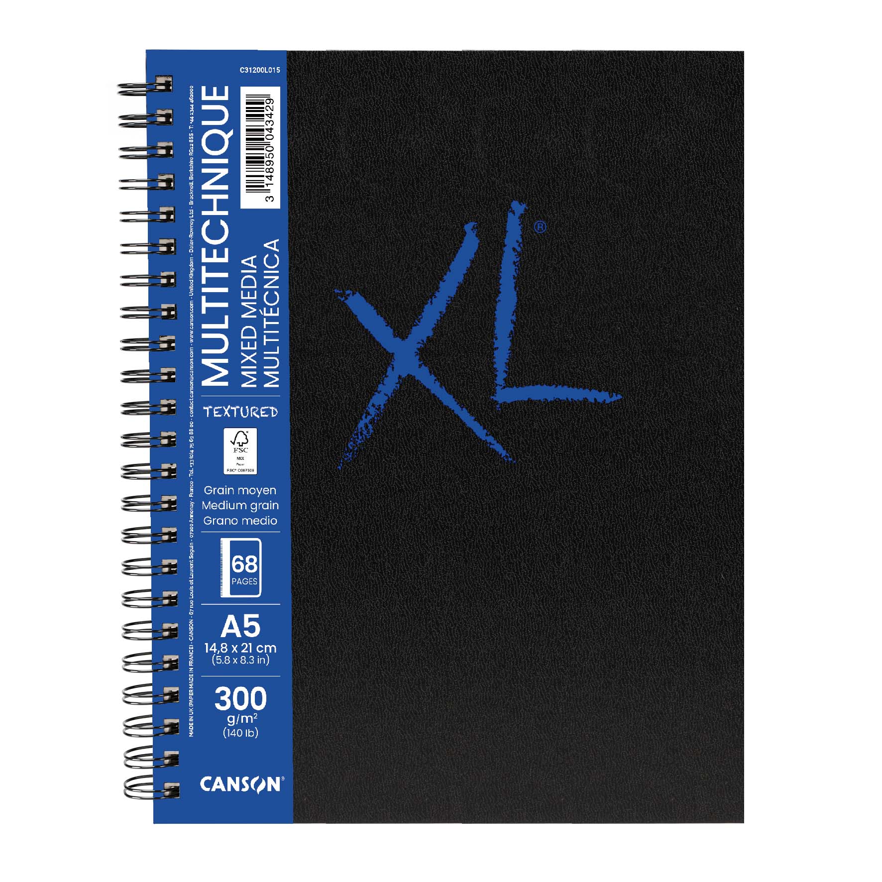 Canson XL Mix Media Textured kopfgeleimter Block A5, 300 g/m², 68 Blatt