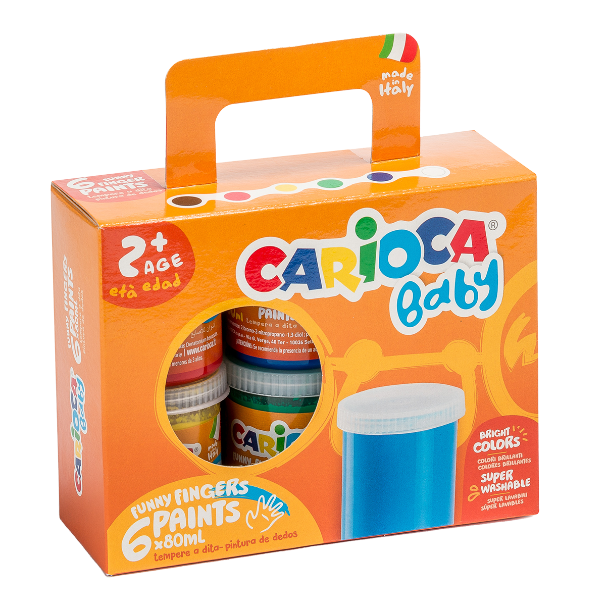 Carioca Fingerfarben Baby 2+, Pappköfferchen, 6 × 80 ml