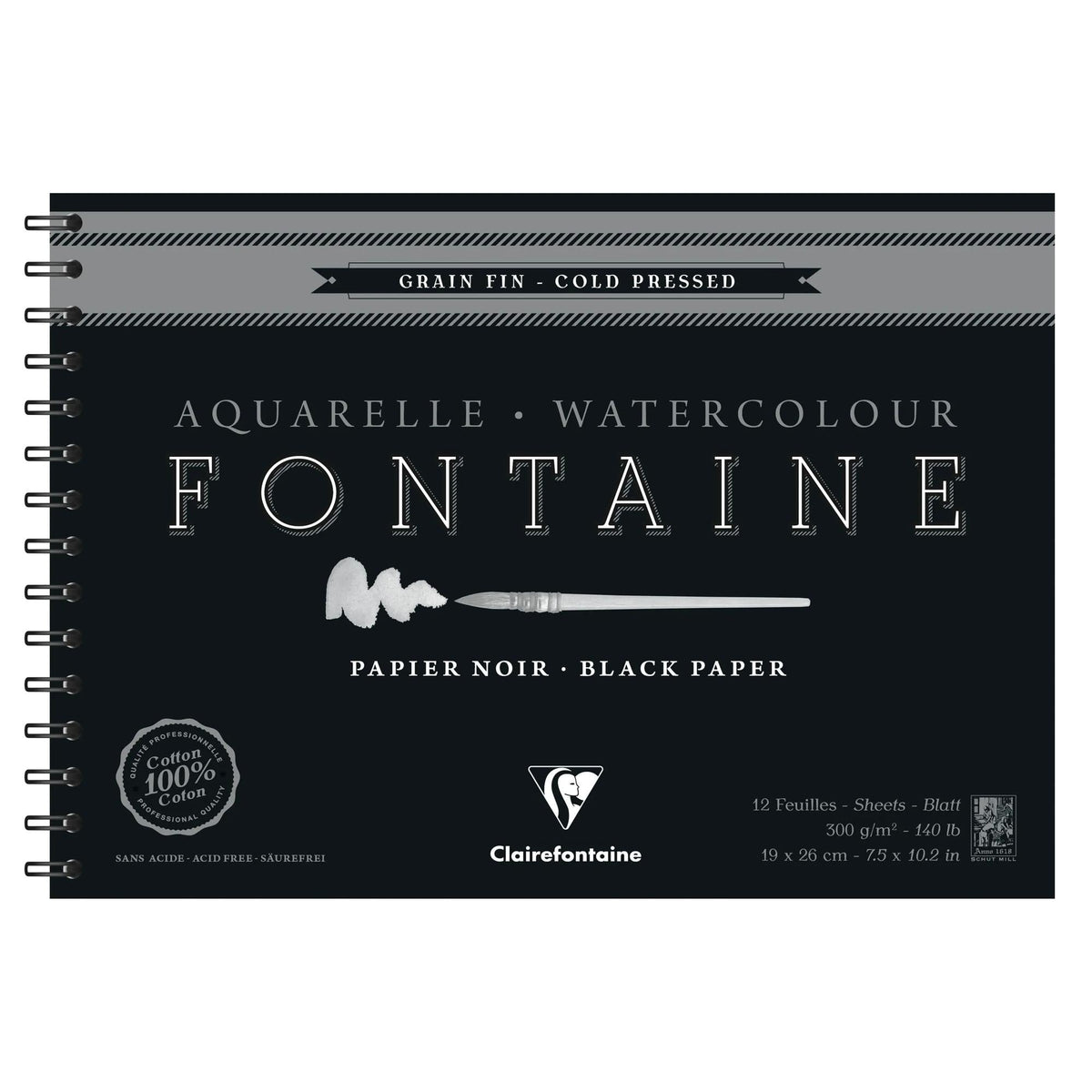 CLAIREFONTAINE Fontaine Aquarellblock Schwarz 300 g/m² 19 x 26 cm - 12 Blatt