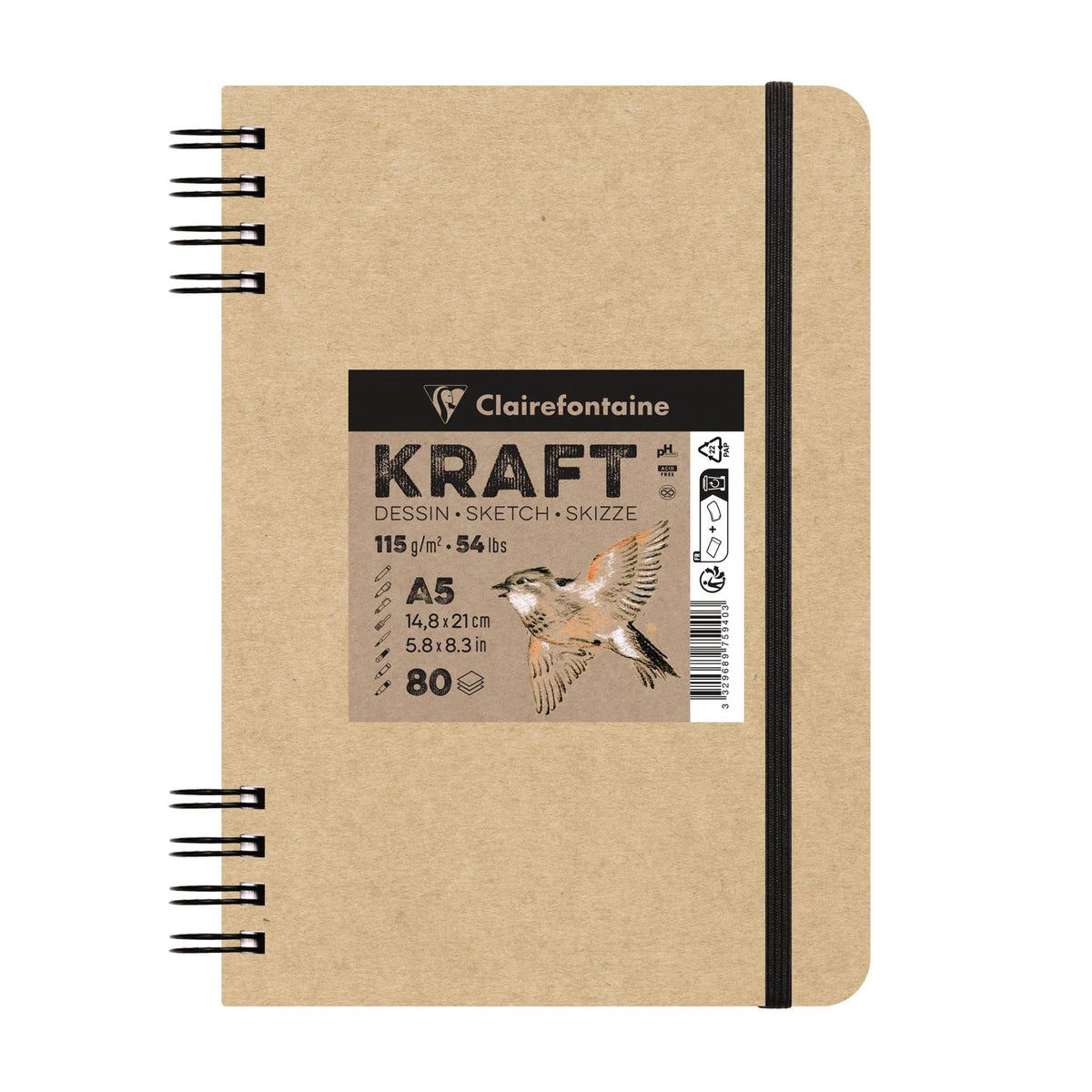 CLAIREFONTAINE Kraft Skizzenblock 115 g/m² A5 – A4 - 80 Blatt