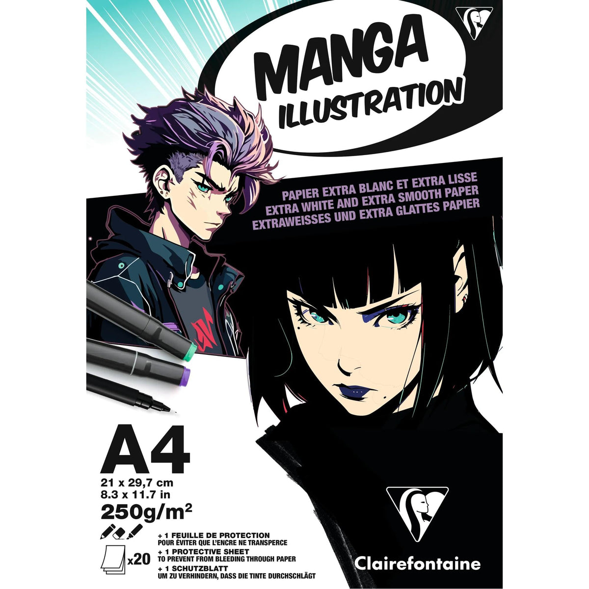 CLAIREFONTAINE Manga Illustration Papierblock 250 g/m² A5 – A3 - 20 Blatt