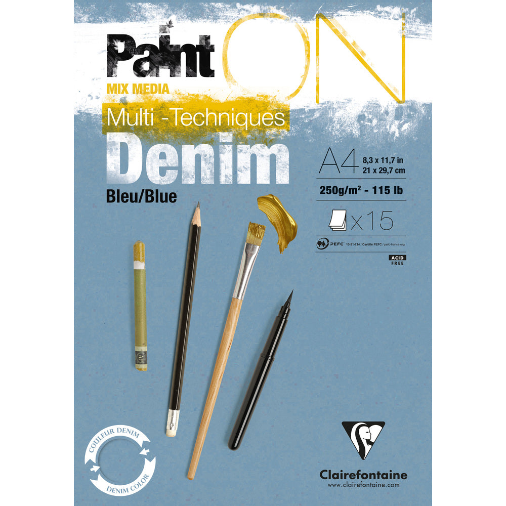 Clairefontaine Paint'On Mix Media Block 250 g geleimt – 15L A4 Denimblau