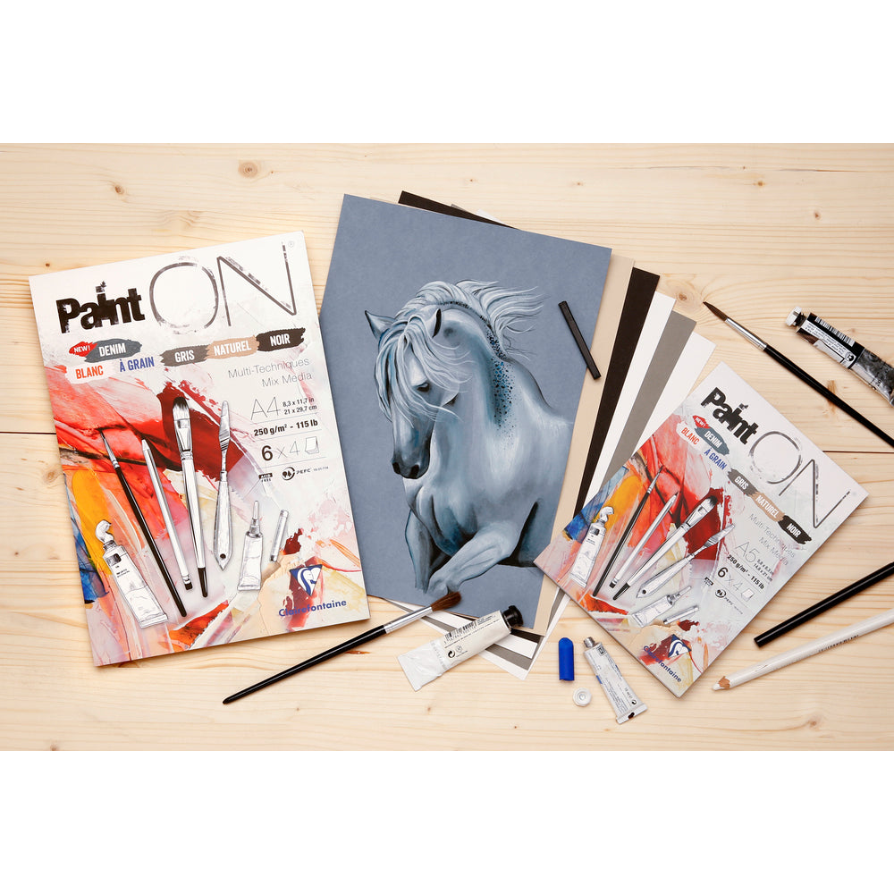 Clairefontaine Paint'On Mix Media Block Nr. 6 250 g 24 Blatt kopfgeleimt verschiedene Farben