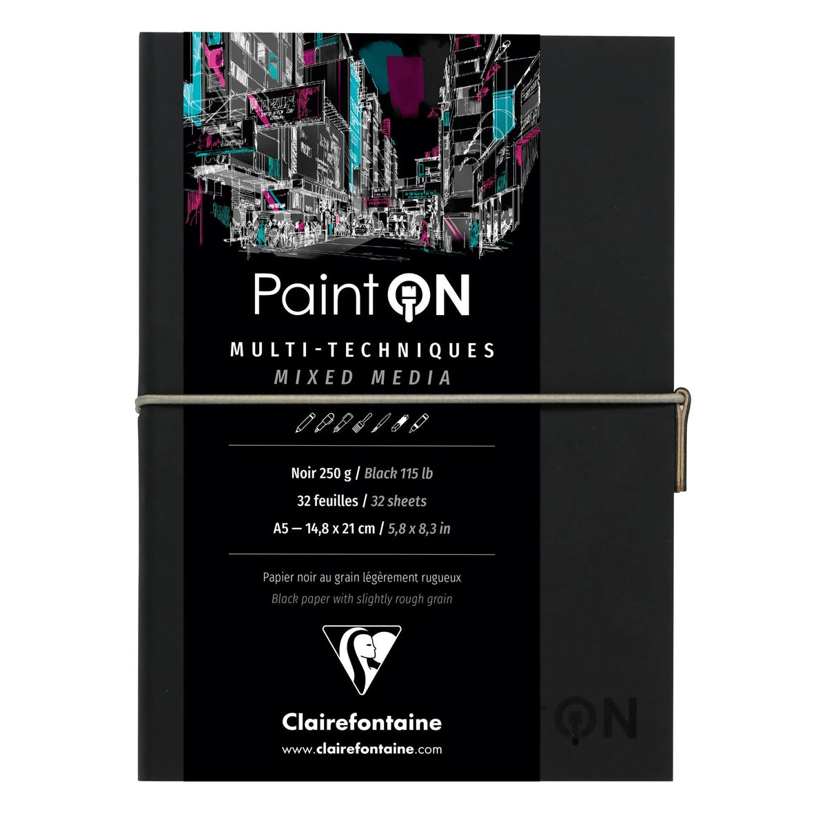 CLAIREFONTAINE Paint'On Mixed-Media-Block schwarz 250 g/m² A5 – 14 x 14 cm - 32 Blatt