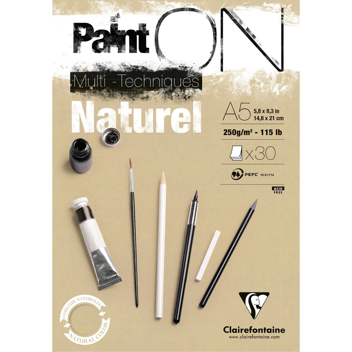 CLAIREFONTAINE Paint'On Mixed-Media-Block Natur 250 g/m² – 30 Blatt – A5