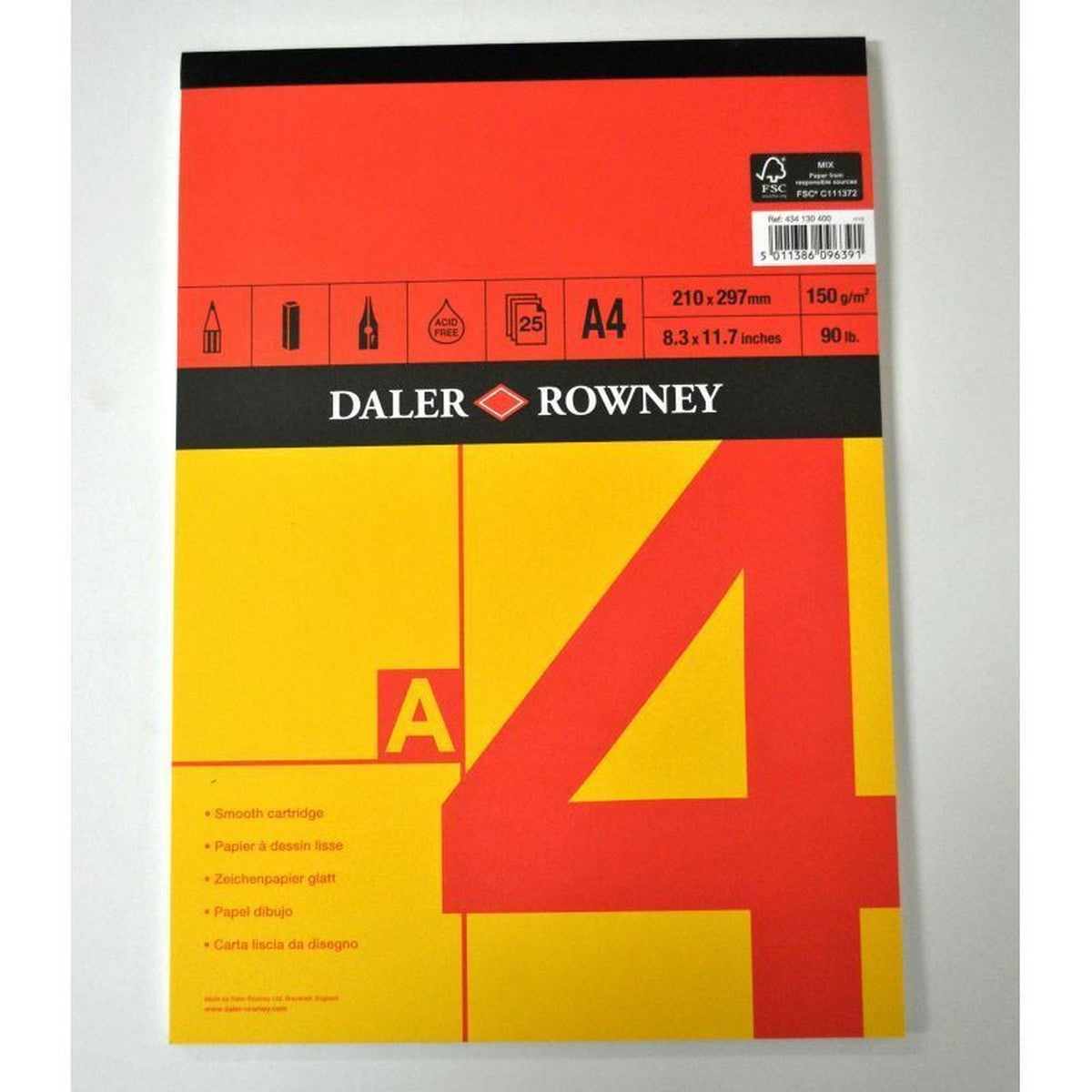 Skizzenblock DALER ROWNEY Red & Yellow A4, 150 g, 25 Blatt, Kopfleimung