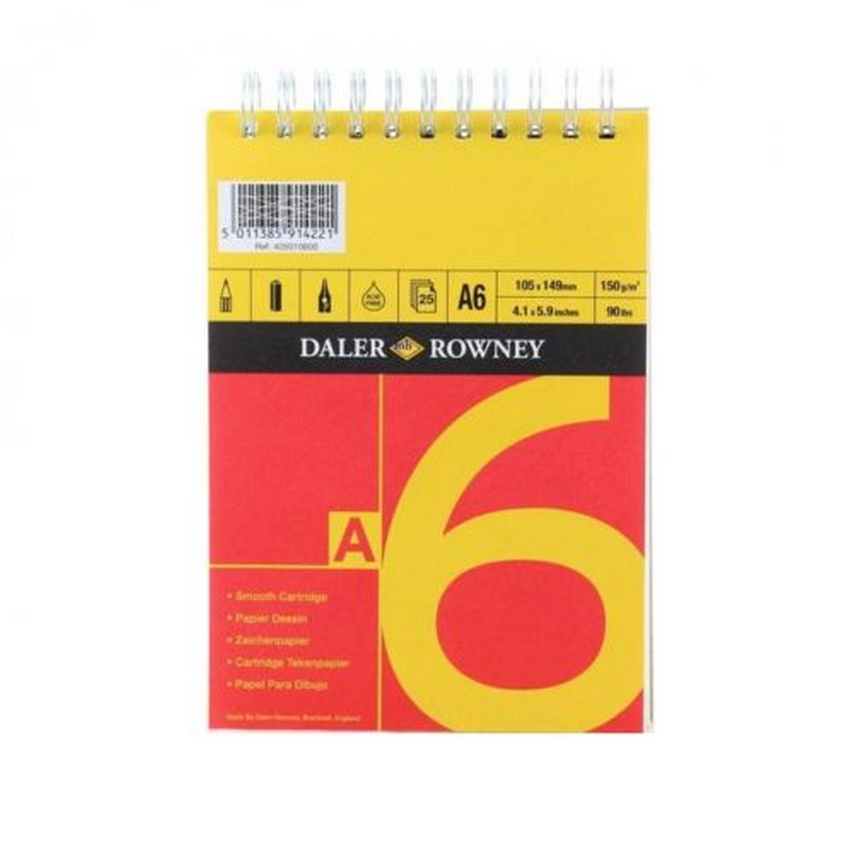 DALER ROWNEY D&R Red & Yellow Skizzenblock A6 150 g 25 Blatt geleimt