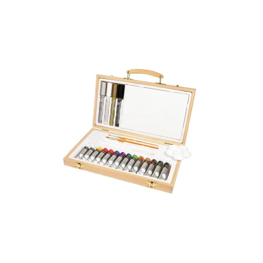 DALER ROWNEY Simply Acrylfarben-Set im Holzkoffer 26-tlg.