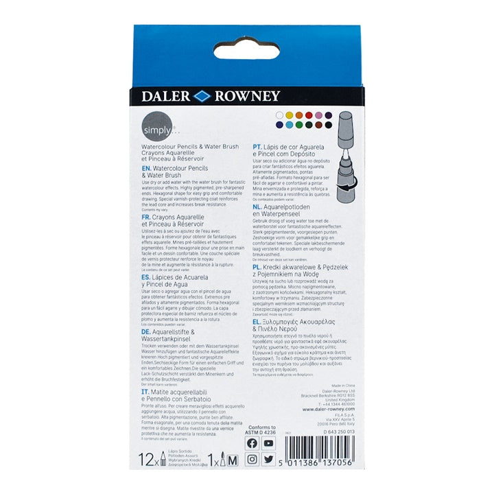 Daler Rowney Aquarellstifte 12er Set mit Wasserpinsel — Bild 1