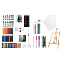 Daler-Rowney Kunstset mit Ölpastellkreiden, Aquarell-Halbschalen, Acrylfarben, Markern und Kohle.