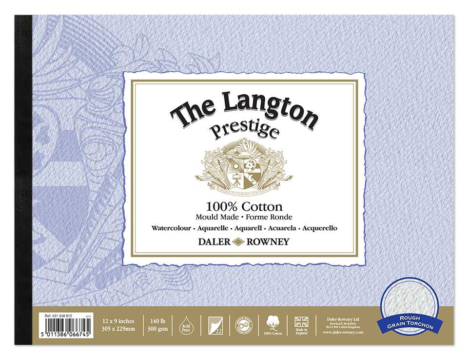 DALER ROWNEY The Langton Prestige Aquarellblock CP Natural White 300 g 12 Blatt 25,4 x 35,6 cm – R Natural White 300 g, 12 listov - 22,9 x 30,5 cm