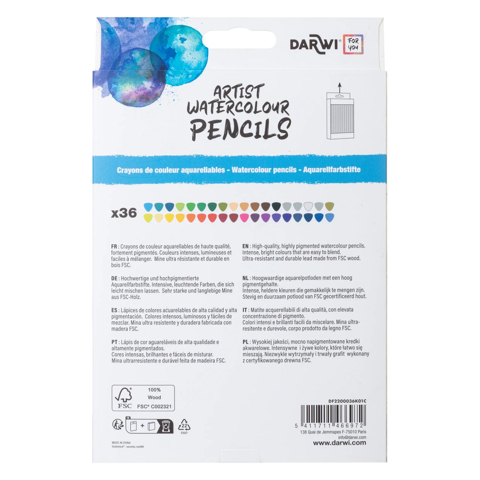 DARWI Aquarellbuntstifte-Set – 36 Stk.