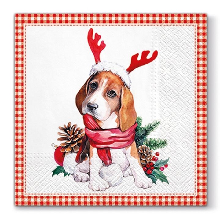 Decoupage-Serviette mit weihnachtlichem Santa-Hündchen Motiv | ARTMIE