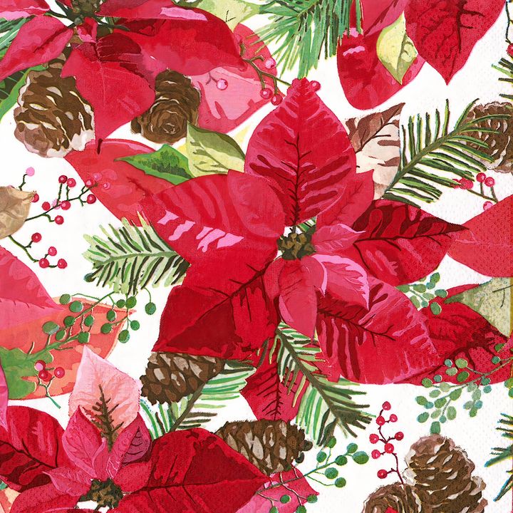 Decoupage-Serviette Weihnachtsstern und Tannenzapfen - 1 Stk. — Bild 1