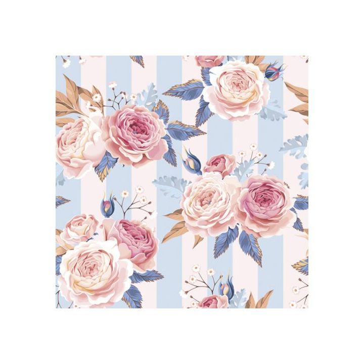 Decoupage-Servietten - Pink Roses on Blue Stripes  - 1Stück — Bild 1