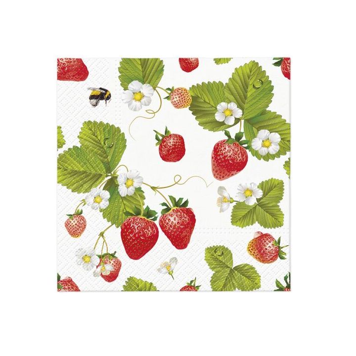 Decoupage-Servietten - Strawberries with Bees  - 1Stück — Bild 1