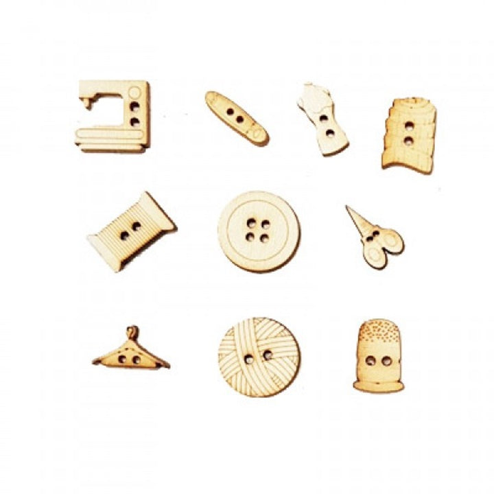 Miniatur-Holzknöpfe – Nadel und Faden 10 Stk.