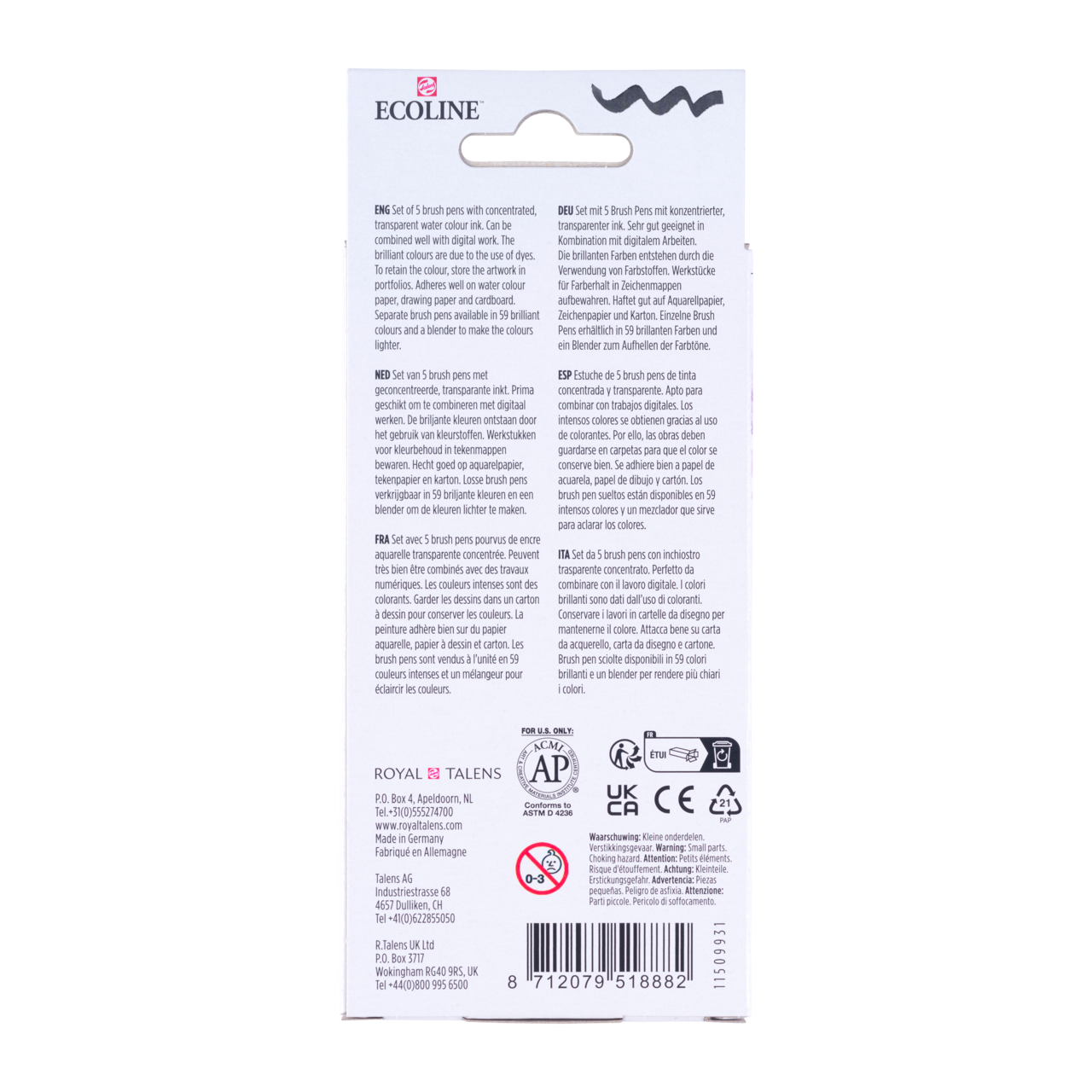 ROYAL TALENS Ecoline Aquarell-Pinselstift-Set PASTEL - 5 Stk.