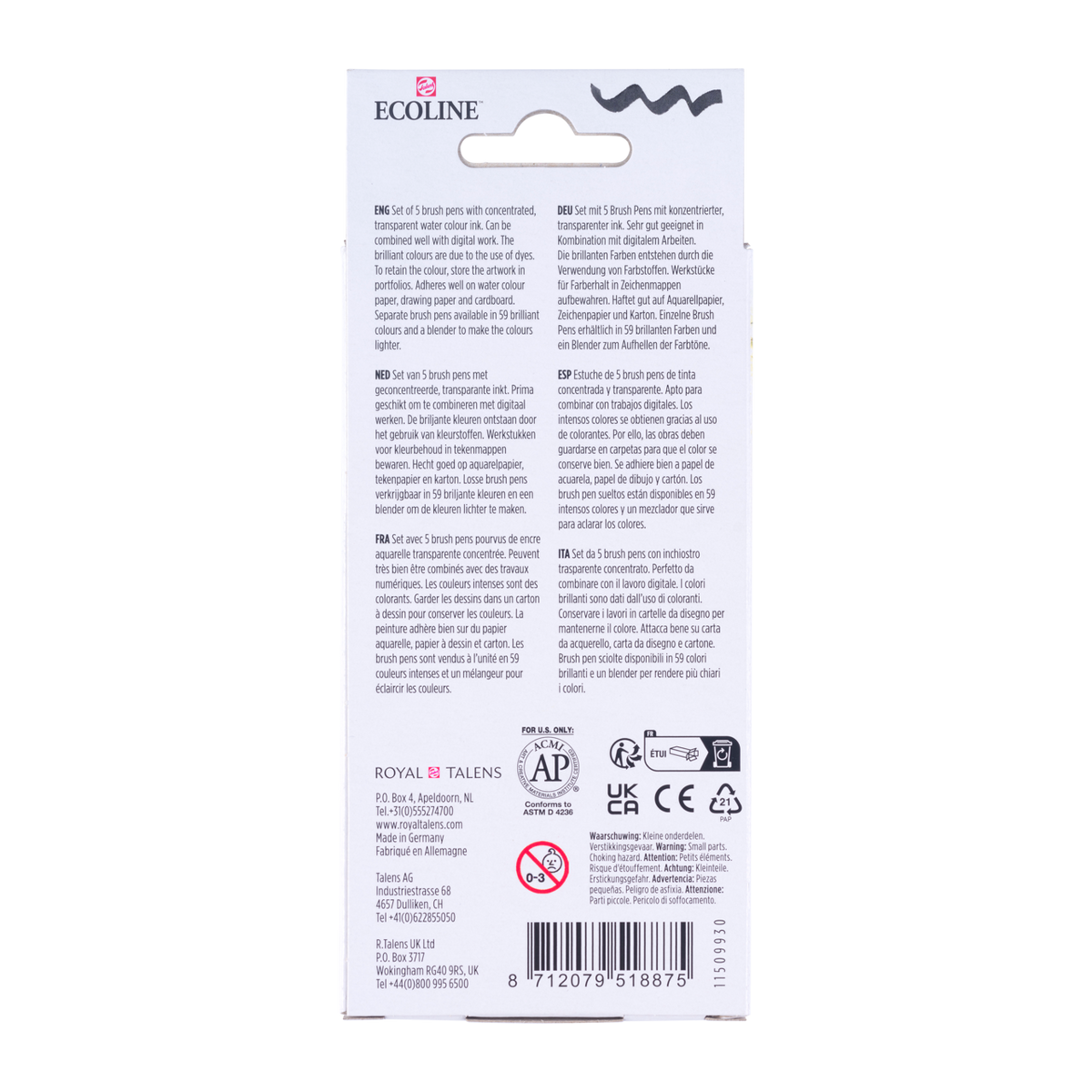 ROYAL TALENS Ecoline Aquarell-Pinselstifte-Set PRIMARY 5 Farben
