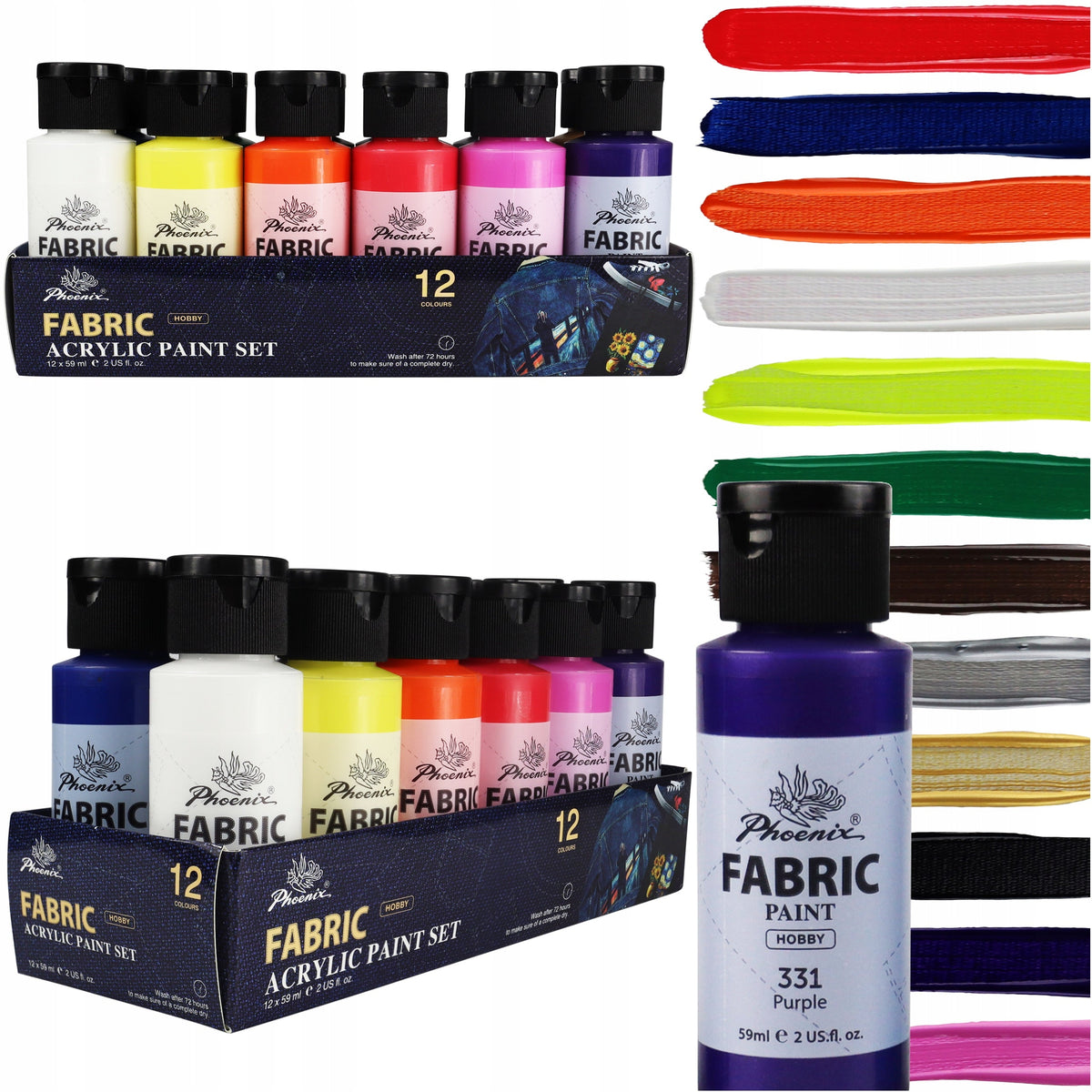 Farbset für Textilien Phoenix 12–24 x 59 ml