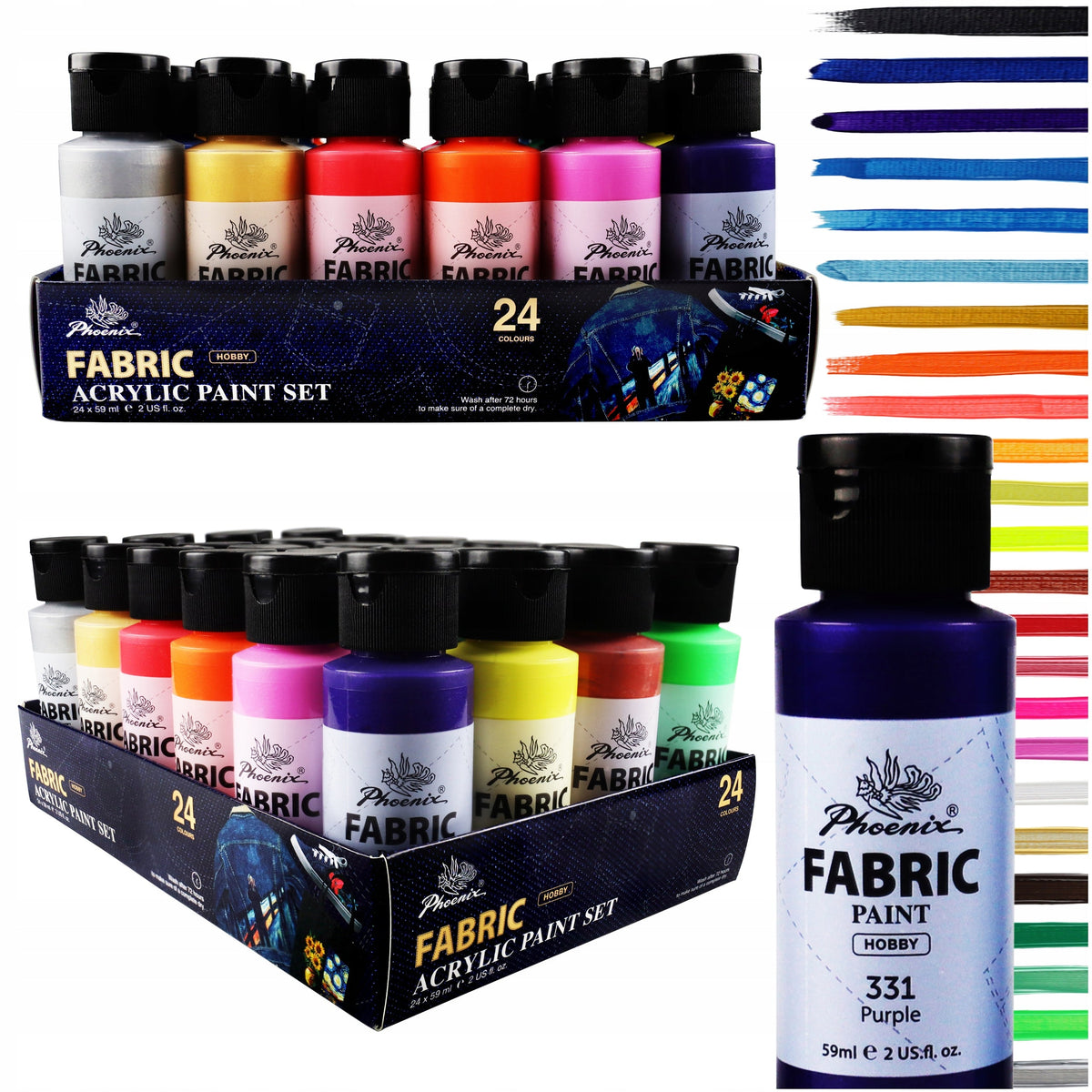 Farbset für Textilien Phoenix 12–24 x 59 ml