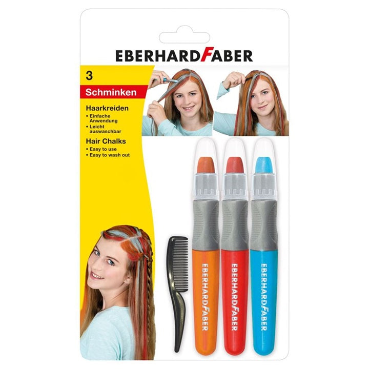 Haarkreide-Set: 3 Farbtöne mit Kamm – Pastel