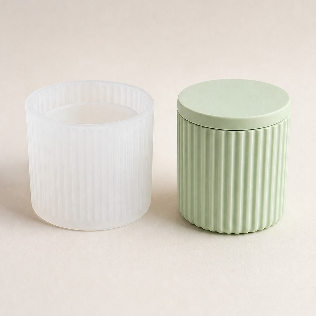 Flexible Silikon-Gießform für Wohndekorationen – vysoká vrúbkovaná dóza – ⌀ 8 × 7,6 cm