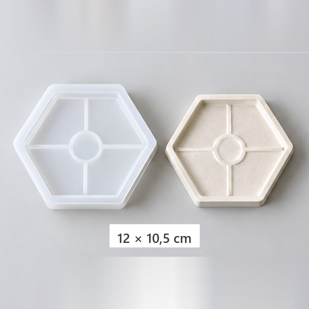 Flexible Silikonform zum Gießen von Tabletts und Untersetzern – Sechseckiges Tablett – 12 × 10,5 cm