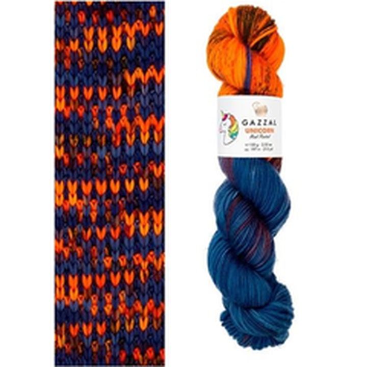 Gazzal Einhorn-Strickgarn – Orange-Blau