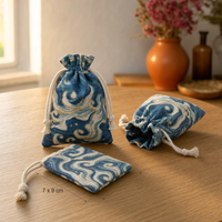 Geschenkbeutel aus Leinen mit Wellenmotiv 7 x 9 cm, 3 Stk.