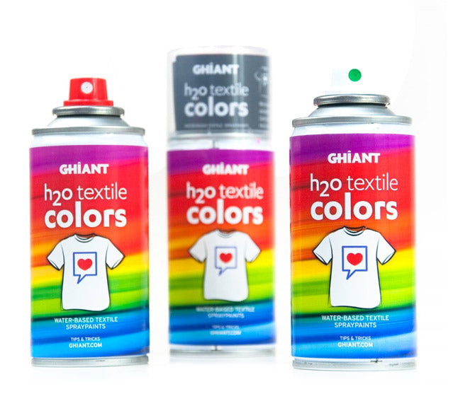 Ghiant H2O Textilspray Anwendung mit Schablone auf Stoff