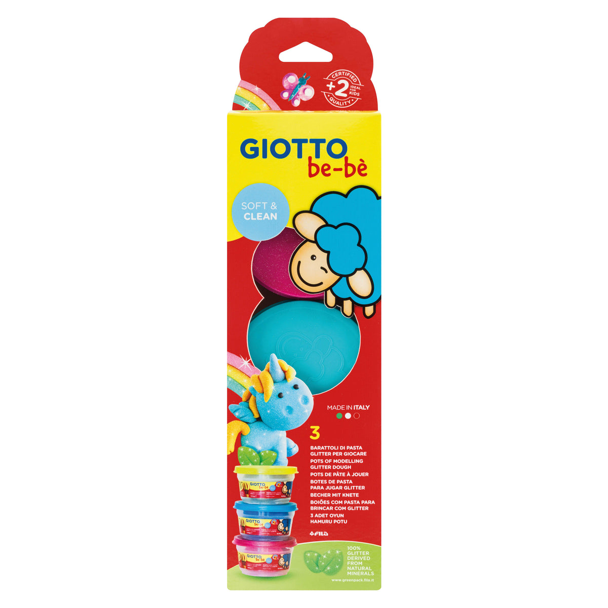 GIOTTO BE-BE weiche Knetmasse mit Glitzer 3 x 100 g