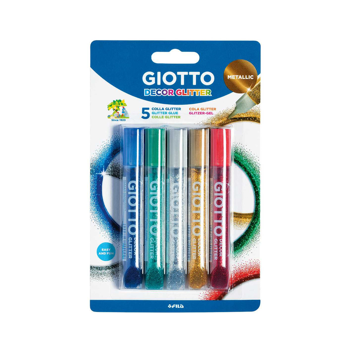 GIOTTO Glitter Glue Glitzerkleber Metallic-Farben 5 x 10 g