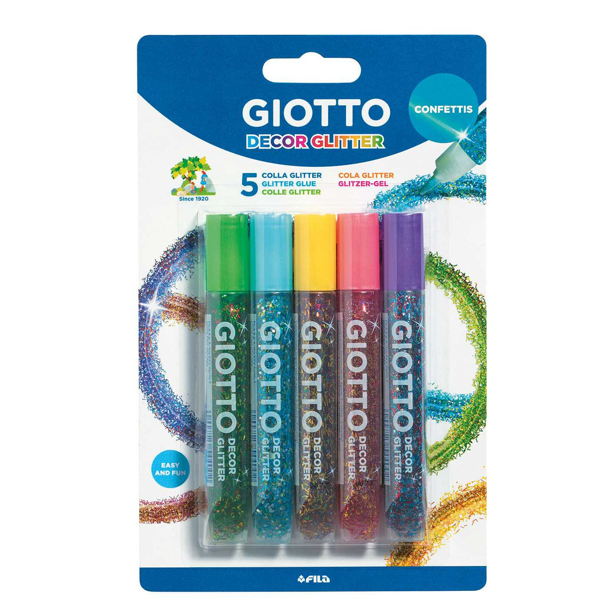 GIOTTO Glitter Glue Glitzerkleber mit Konfetti 5 x 10 g