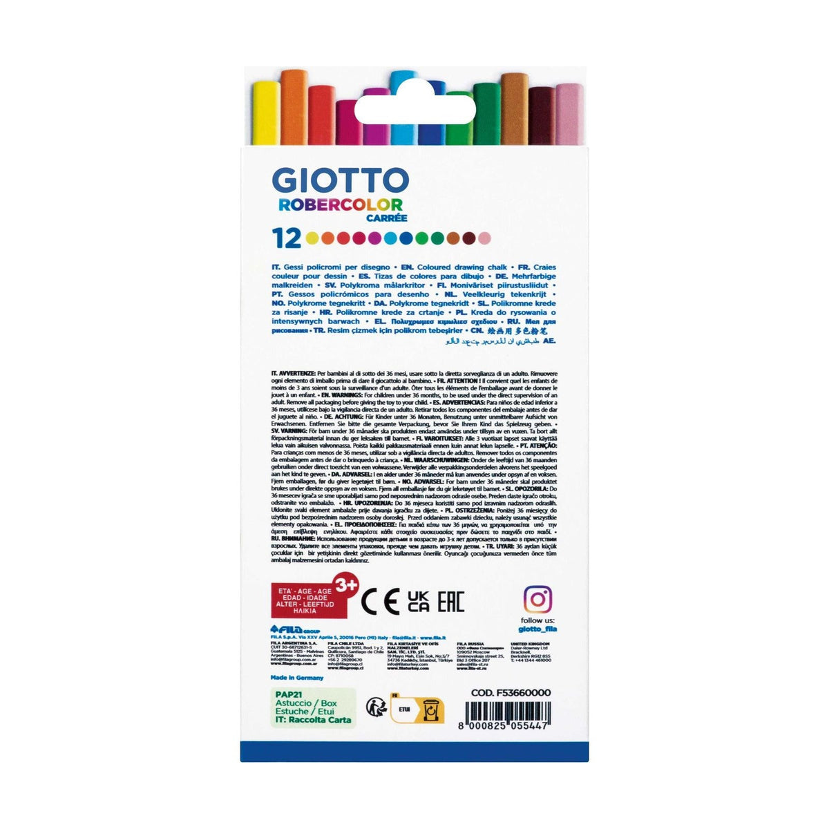 GIOTTO Robercolor Carré staubfreie Kreide eckig bunt 12 Stk.