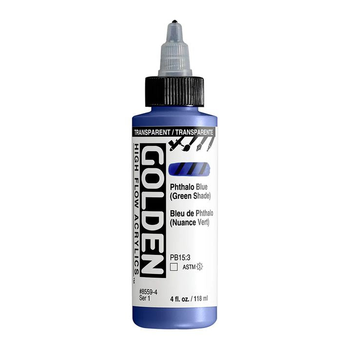 GOLDEN High Flow Acrylfarbe 118 ml – 8559 Transparente Phthalocyanin-Blau (Grünstich)