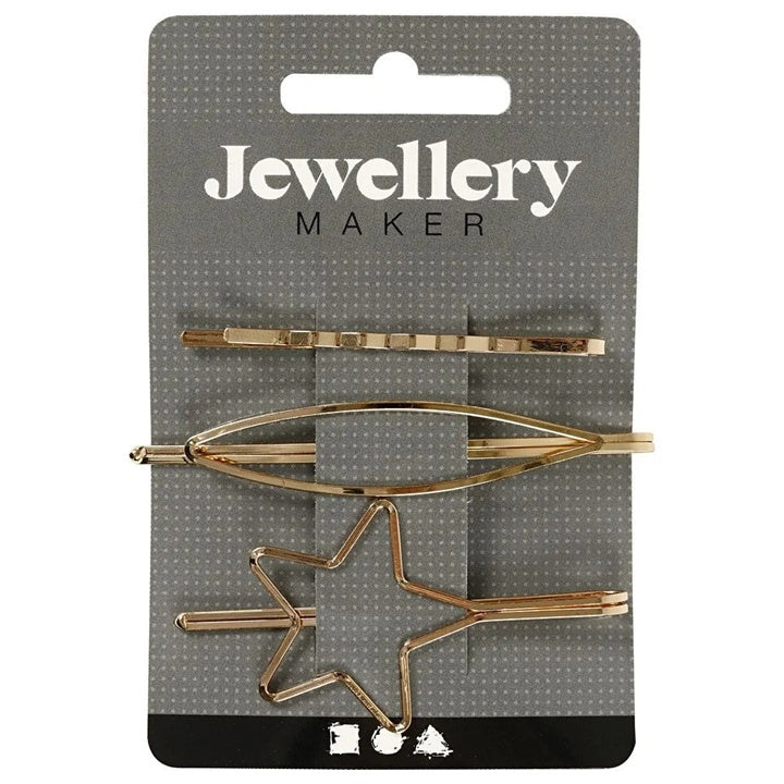 Goldene Metallclips in verschiedenen Formen zur individuellen Verzierung und Dekoration.