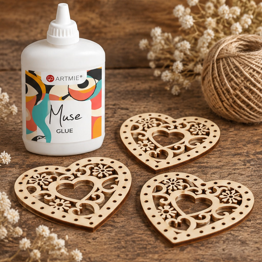 Holz-Streuteile Herz mit Ornament 5 x 5 cm – 5er-Set
