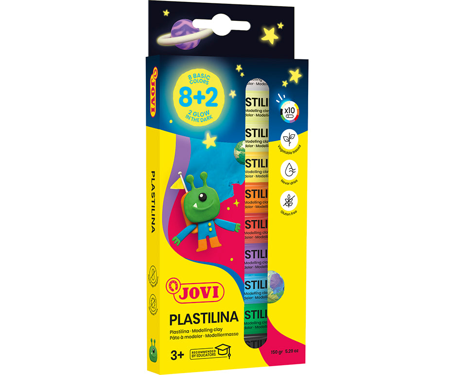 JOVI Glow natürliche Knete 10 x 15 g – 8 Farben + 2 nachtleuchtend