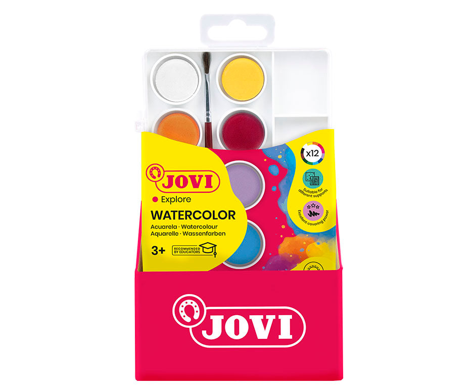 JOVI Wasserfarben ø 22 mm – 12 Stk. mit Pinsel