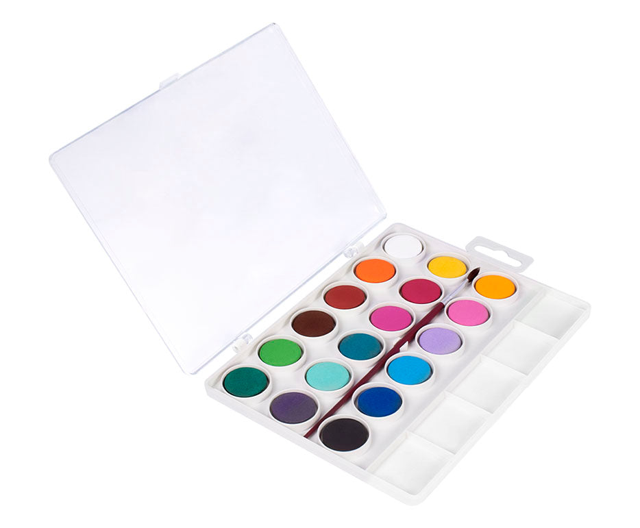JOVI Deckfarbkasten / Wasserfarben 22 mm - 18 Farben mit Pinsel