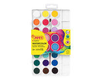 JOVI Deckfarbkasten 24 Farben mit Pinsel (Durchmesser 22 mm)