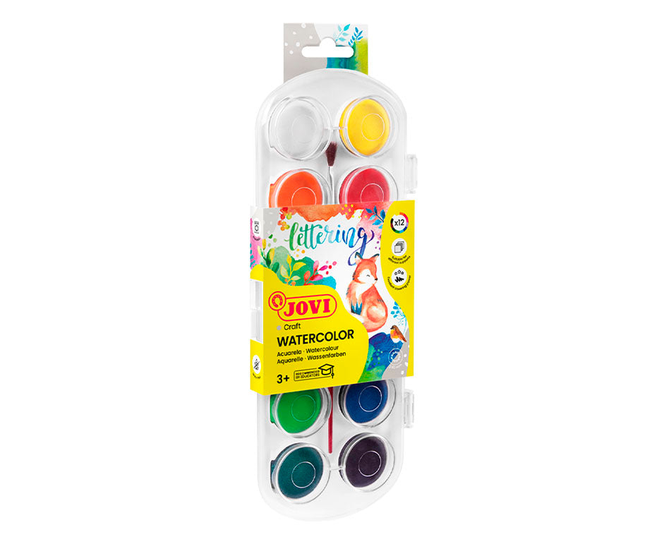 JOVI Deckfarbkasten Durchmesser 30 mm – 12 Farben mit Pinsel