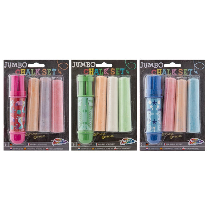 Jumbo-Straßenmalkreiden mit Halter 3er-Set | verschiedene Farben — Bild 1