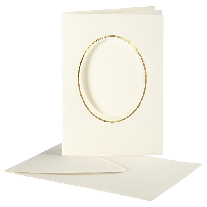 Passepartout-Karten mit Umschlag A6 - 10 Stk. – oval/ goldener Rahmen